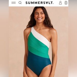 Summersalt One-Piece Swimsuit Green and Blue Asymmetrical Design